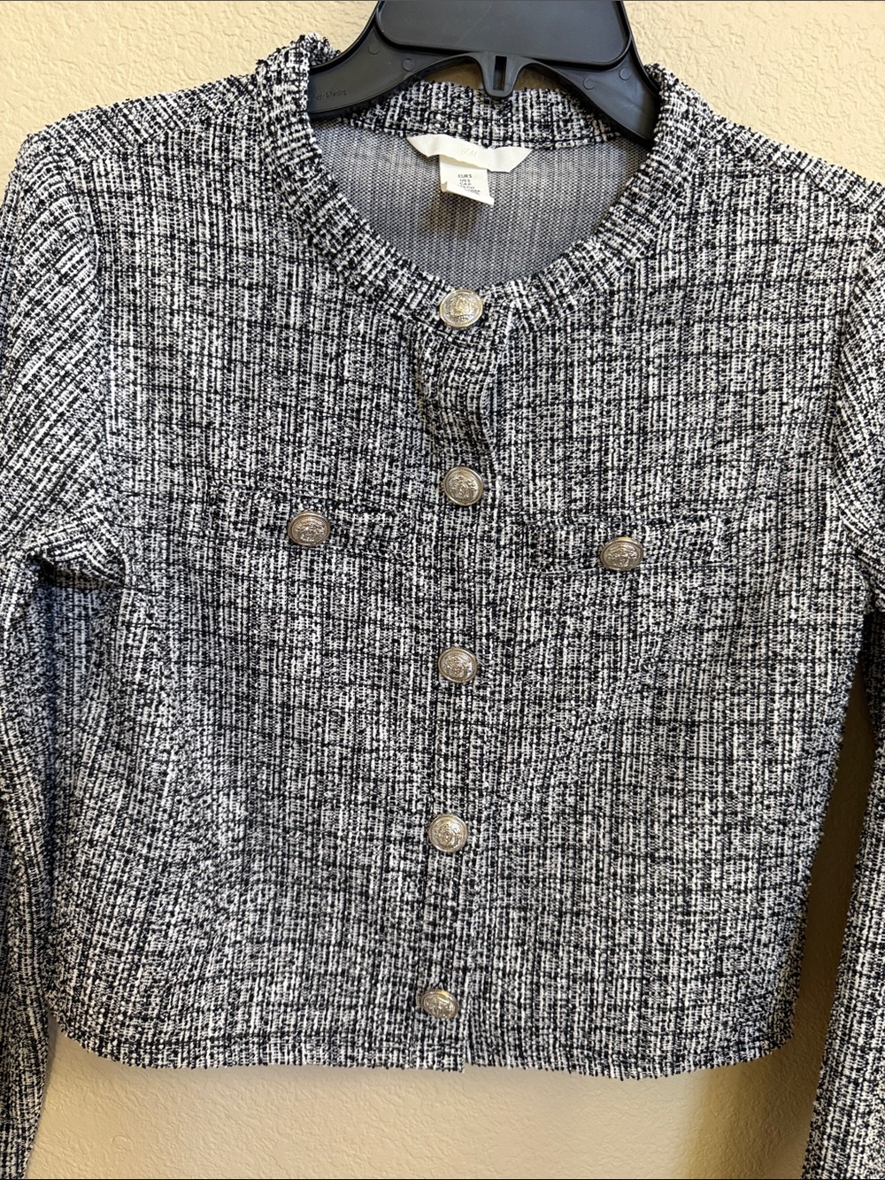 H&M Cropped Tweed Jacket in Black & White